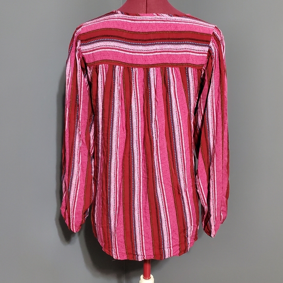 ANDREE BY UNIT Red Pink Floral Embroidered Blouse Bohemian Women's Top Size S - Picture 4 of 7